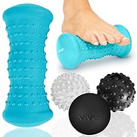 Vive Massage Ball Set (4 Piece) - Foot Pain Hot Cold Therapy Kit - Plantar Fasciitis, Heel Spur, Sore Muscles, Trigger Point - Back, Arm, Neck, Shoulder, Leg Circulation Roller - PT Spike Massager