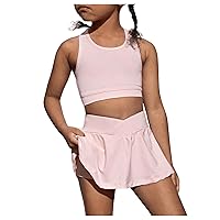 SOLY HUX Toddler Girl's 2 Piece Workout Outfits Crop Tank Tops and Skort Skirt Set