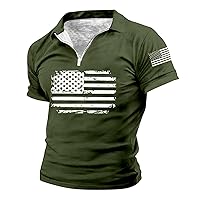Men's Retro Distressed USA Flag Golf Tees 4th of July Patriotic Performance Polos Shirts Quarter Zip Short Sleeve Sport Tops