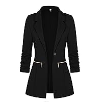 Genhoo Women's Long Sleeve Blazer Open Front Cardigan Jacket Work Office Blazer with Zipper Pockets S-3XL