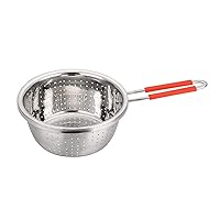 Stainless Steel Perforated Metal Colander Strainer with Long Red Handle Sieve Sifters Use for Kitchen Food Pasta Noodles Spaghetti Vegetables Silver - 7.9inch