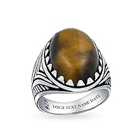 Personalize Men's Black Onyx Blue Turquoise Brown Tiger Eye Oval Cabochon Gemstone Large Lion Claw Signet Ring For Men Solid Oxidized .925 Sterling Silver Handmade In Turkey Customizable