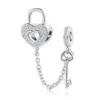 Key To My Heart Lock Dangle Charm Pave Cubic Zirconia Bead for Pandora Bracelet Mom Gift