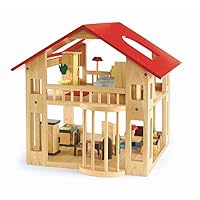 Excellerations Deluxe Wooden Dollhouse for Kids (28 Pieces), Classroom or Home School Addition