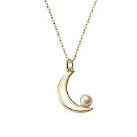 14K Real Gold Necklace For Women - Gift For Wife Girlfriend Mom - Real Pearl Necklace - Moon Heart Charm