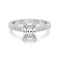 Siyaa Gems 3 CT Radiant Diamond Moissanite Engagement Ring Wedding Ring Eternity Band Vintage Solitaire Halo Hidden Prong Setting Silver Jewelry Anniversary Promise Ring Gift