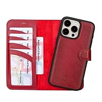 BOULETTA for iPhone 15 Pro Max Case Magsafe Compatible Full Grain Leather, Magnetic Detachable Folio Phone Wallet Case (2 in 1) - 4 Card Holders with RFID Blocking 6.7 inch, Vegetal Red