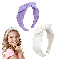 Bow Headbands for Girls Kids, Thin Headband with Bow Women Hair Accessories Fashion Knotted Head Band Non Slip for Toddlers(Purple/White, 2Pcs)