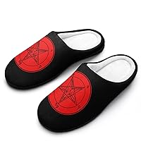 Satanic Baphomet Goat Symbol Men's Cotton Slippers Memory Foam Washable Non Skid House Shoes