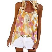 Tank Tops for Women Pleated Spaghetti Strap Camisole Summer Casual Floral Print Sleeveless Loose Fit Basic Tee Shirt