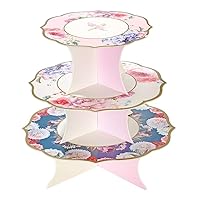 Talking Tables Floral Cake Stand Party Decoration, Truly Scrumptious for Birthday, Baby Shower, Afternoon Tea, Wedding, Anniversary, Mother's Day Card, 3-Tier Reversible Design