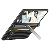 ONNAT-Carbon Fiber Case for Google Pixel Fold Magnetic Hinge Folio Cover Clear Screen Protection Back Metal Bracket (Yellow)