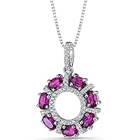 PEORA Sterling Silver Created Ruby 7-Stone Dahlia Pendant Necklace Sterling Silver 1.75 Carats, 18 inch Italian Chain