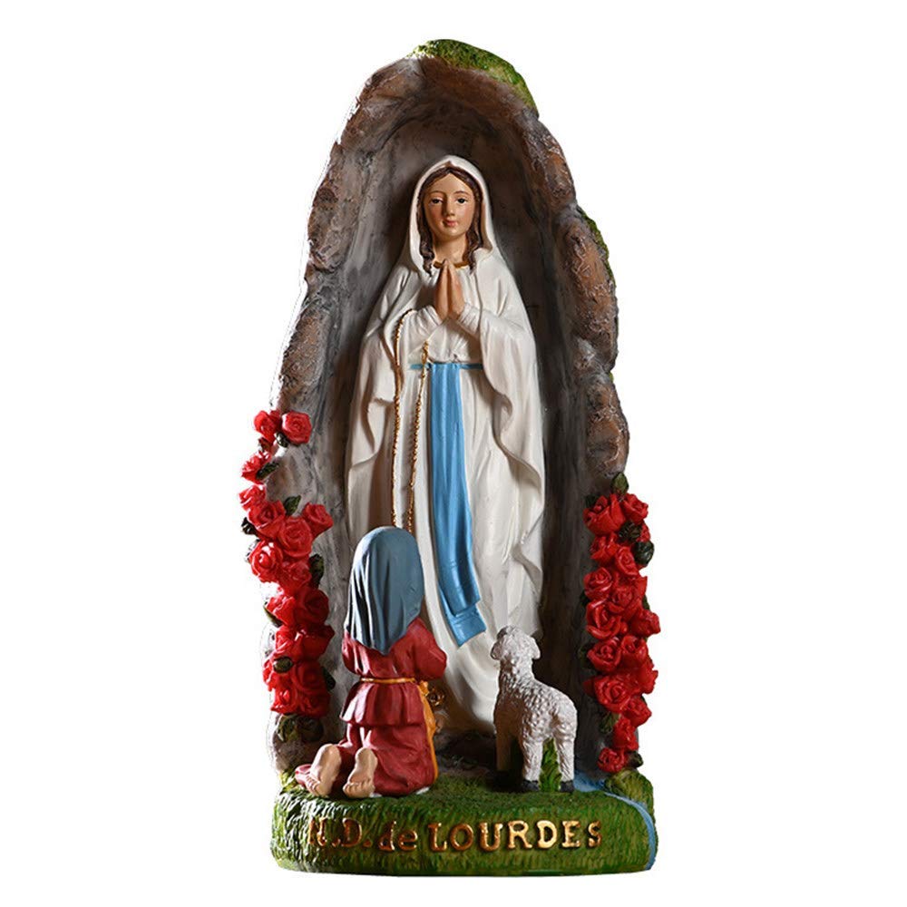LIUSHI Statue of Our Lady,Virgin Mary Lourdes Grotto Figure,Resin Sculpture Collectibles,Home and Garden Decoration Ornaments,Religious Gift