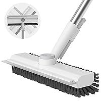 Floor Scrub Brush with Long Handle, 3 in 1 Scrape and Heavy-Duty Stiff Bristle Scrubber Brush for Cleaning Shower Bathroom, Patio, Garage, Kitchen, Wall and Deck