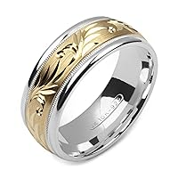 two-tone 10K yellow gold & sterling silver 8 millimeters wide wedding band ring