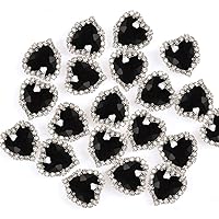 Heart Rhinestones 20pcs Sew on Rhinestones Buttons Embellishments with Diamond,14mm Heart Rhinestones Flatback,Black
