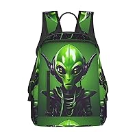 Green Long Ear Alien Print Large-Capacity Backpack, Simple And Lightweight Casual Backpack, Travel Backpacks