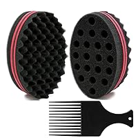 BEWAVE Big Holes Barber Hair Brush Sponge Dreads Locking Twist Afro Curl Coil Wave Hair Care Tool, 2 Pcs with 1 Pc Hair Pick