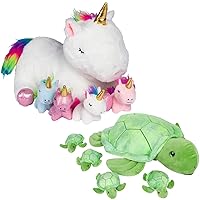 PixieCrush Snugababies Turtle Stuffed Animals for Girls Ages 3 4 5 6 7 8 Years; Stuffed Turtle Bundle with Unicorn Stuffed Animals for Girls Ages 3 4 5 6 7 8 Years; Stuffed Mommy Unicorn with 4 Baby