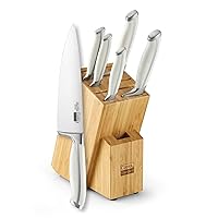 Cooks Standard Kitchen Knife Set with Block 6-Piece, Stainless Steel Forge High Carbon German Blade with Expandable Bamboo Storage Block for Extra Slots, White