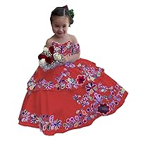 Mollybridal 2024 Colorful Flower Embroidery Little Girls Pageant Prom Quinceanera Dresses for Toddler Infant Ball Gown