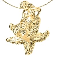 Jewels Obsession Silver 3D Mermaid And Starfish Necklace | 14K Yellow Gold-plated 925 Silver 3D Mermaid & Starfish Pendant with 18