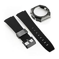 Carved Steel Models GA-2100 Newest Design Ready Stock Silicone Strap and case GA2100 2110 Watch Band and Metal case Replacement (Color : Black Black)