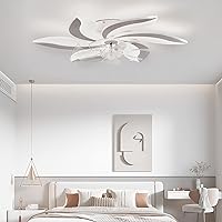 Ceiling Fans with Lamps Quiet Led Dimmable Fan Chandelier Ceiling Light 6 Speed Dc Reversible Ceiling Fan with Lighting Available in Winter and Summer for Lounge Bedroom Living Room, White/Whit