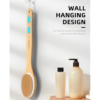 Metene Shower Brush with Soft and Stiff Bristles, Bath Dual-Sided Long Handle Back Scrubber Body Exfoliator for Wet or Dry Brushing