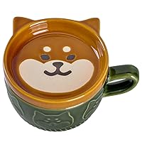 WHJY Ceramic Cute Dog Mugs with Lid, Kawaii Coffee Mug With Lid, Japanese novelty gifts for Cat Lover - 10 oz