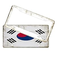Car License Plate Holder Bracket South Korea Novelty Car Front License Plate with Screws Caps State Flag Travel Aluminum Metal Front and Rear Car Tags for Boy Girl Rustproof Weatherproof