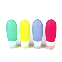Leak Proof Travel Bottles, Refillable Silicone Travel Containers,Antiseep Travel Accessories for Carry On Luggage - Perfect for Liquid Toiletries (4pcs/bag,3oz/volume),Four color optional