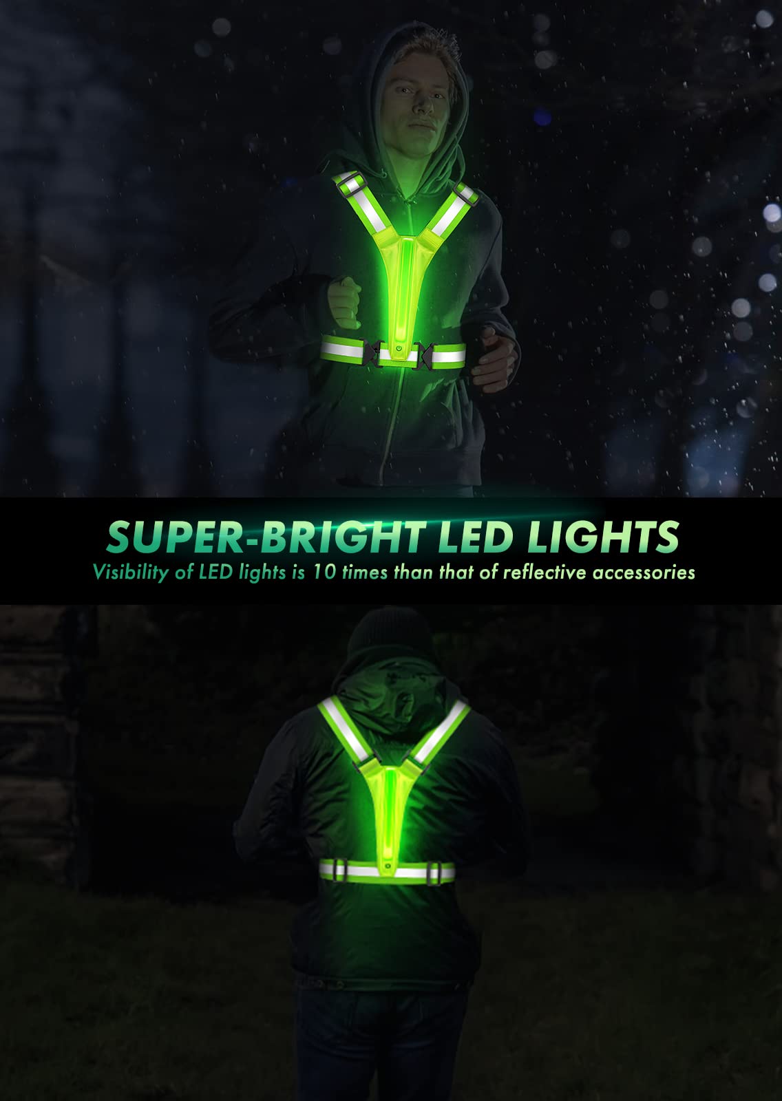 Fokia Kunbio LED Reflective Running Vest Gear,Light Up Vest Runners Night Walking USB Rechargeable,Up to 11hrs Light with Adjustable Waist/Shoulder for Women Men Kids