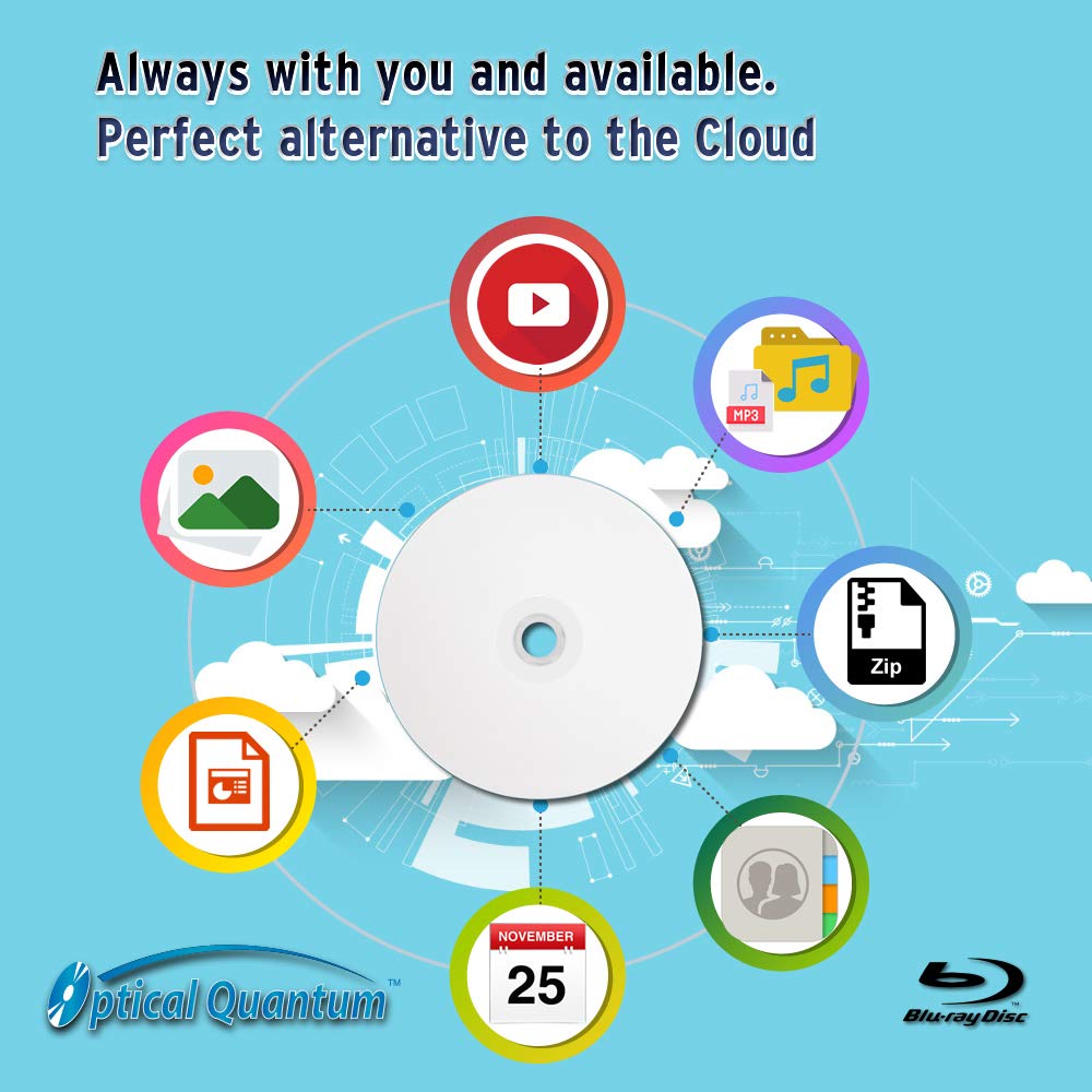 Optical Quantum OQBDR06WIP-H-50 6X 25 GB BD-R White Inkjet Printable Single Layer Blu-Ray Recordable Blank Media, 50-Disc Spindle