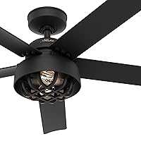Hunter Fan 52 inch Casual Matte Black Outdoor Ceiling Fan with Light Kit and Remote Control (Renewed)