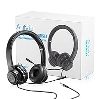 Anivia Stereo Computer Headset with Noise Cancelling Microphone for PC Office Phone Laptop - On-Ear Wired Headphones with Microphone, 3.5mm Audio Jack for PS4 PS5 Xbox A7 Black