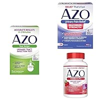AZO UTI Pain Relief Bundle UTI Test Strips 3ct, Urinary Pain Relief Max Strength 24ct, Cranberry Pro Supplement 100ct
