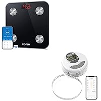 RENPHO Smart Bathroom Scale, Bluetooth Body Fat Monitor Weight Scale, Smart Bluetooth Digital Measuring Tape with Lock Hook, Retractable Function