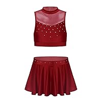 Kids Girls Basic 2 Piece Latin Rumba Active Outfit Crop Top and Skirt Shorts Set for Gymnastics/Dancing/Workout