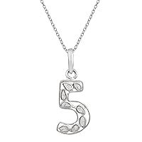 Personalized 5 Number Necklace 0.35 Ctw Natural Polki Diamond High Finish Platinum Plated 925 Sterling Silver Pendant