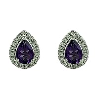 Stunning Amethyst Natural Gemstone Pear Shape Stud Engagement Earrings 925 Sterling Silver Jewelry