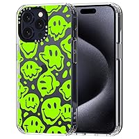 MOSNOVO Compatible with iPhone 15 Pro Max Case, [Buffertech 6.6 ft Drop Impact] [Anti Peel Off Tech] Clear TPU Bumper Phone Case Cover Distorted Green Smiles Face Designed for iPhone 15 Pro Max 6.7