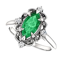 1 CT Vintage Inspired Marquise Emerald Engagement Ring 14K Rose Gold Victorian Natural Emerald Diamond Ring Antique Green Emerald Ring Wedding/Bridal Ring