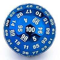 Single 100 Sided Polyhedral Metal Zinc Alloy Dice D100 dice Dungeon, Solid Blue Color with White Numbering (50mm)