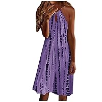 Women's Sun Dresses Casual 2024 Spaghetti Straps Sleeveless Smocked Rickrack Trim Boho Flowy Midi Dress, S-5XL