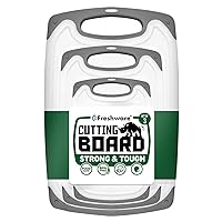 Freshware Cutting Board Set [Set of 3] Juice Grooves with Easy-Grip Handles, Plastic Chopping Board for Kitchen, BPA-Free, Non-Porous, Dishwasher Safe