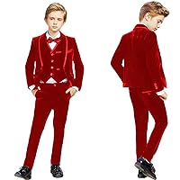 Boys Velvet Slim Fit Suit 3 Pieces Blazer Vest Pants Tuxedos Formal Prom Party Outerwear Jacket Coats