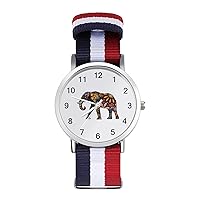 Floral Elephant Nylon Watch Adjustable Wrist Watch Band Easy to Read Time with Printed Pattern Unisex