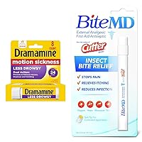Dramamine Motion Sickness Relief Less Drowsy Formula, 8 Count and Cutter BiteMD Insect Bite Relief Stick, 0.5 Fl Oz (Pack of 1)